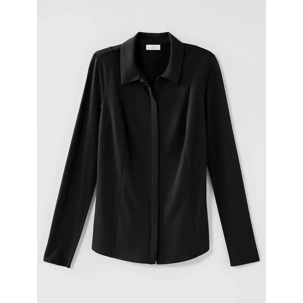 J. Jill Classic Black Ponte Knit Button Front Shirt Size LP Fall 2025 Collection